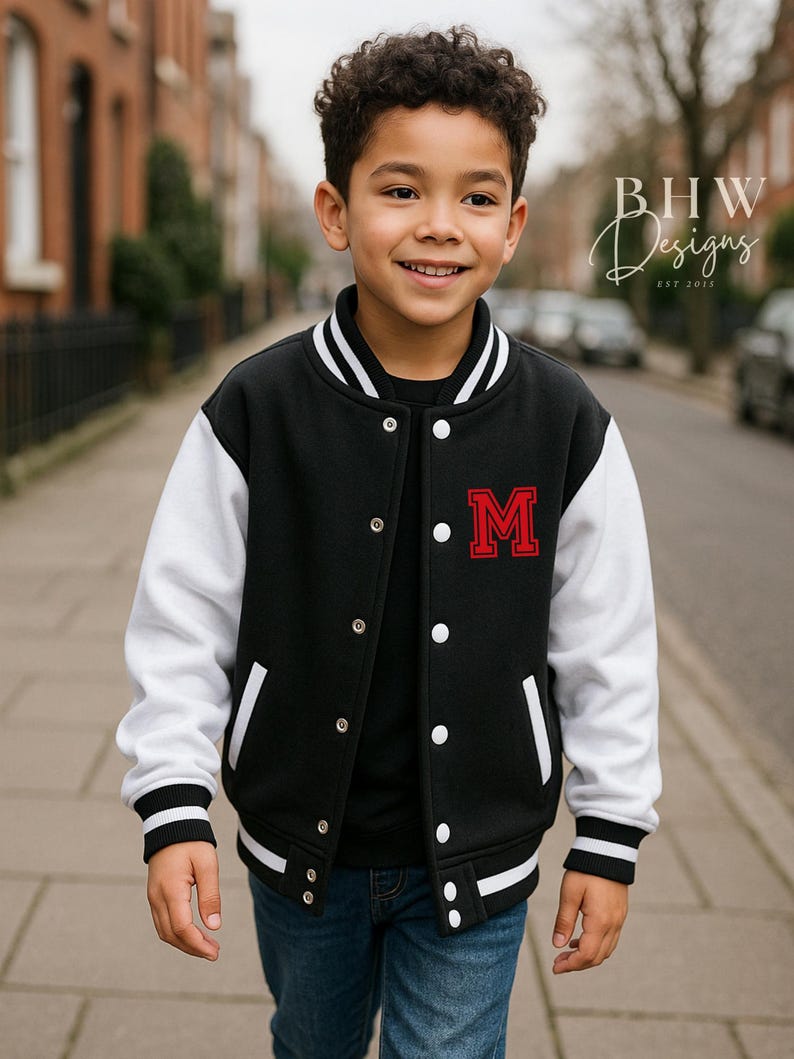 Personalised Name Children's Varsity Jacket Inicial Kids letterman Jacket image 8