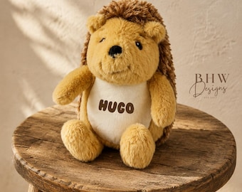 Personalised Mini Hedgehog Plush Toy | Custom Name, Soft Beige Brown Teddy