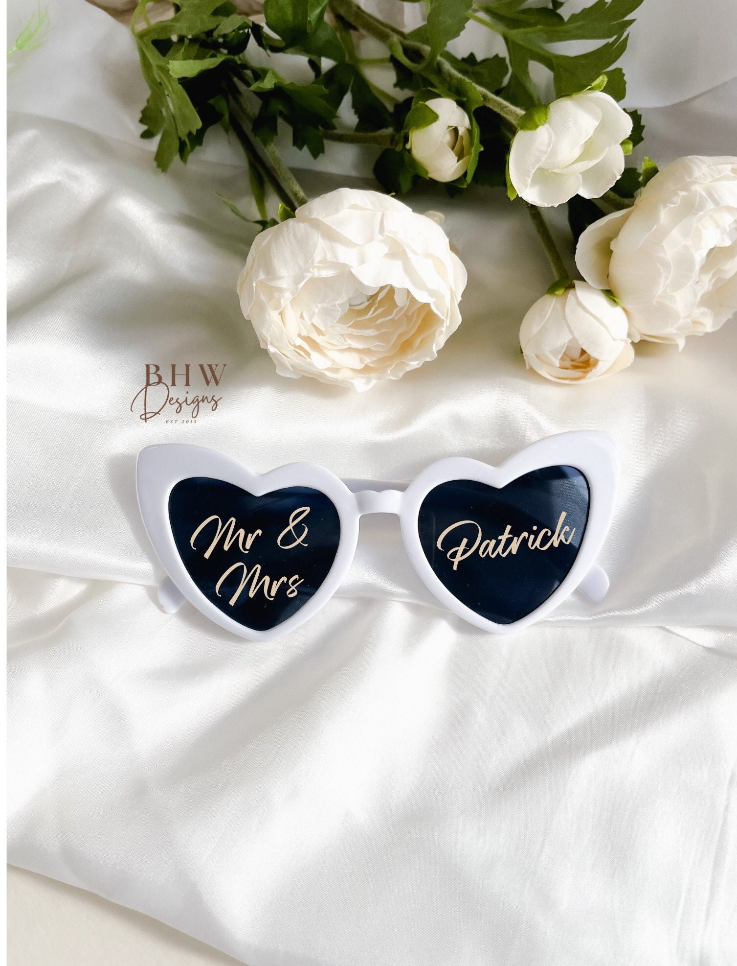 White heart custom sunglasses cute anniversary cocktail wedding party event Chic Custom Bride To Be Sunglasses – Mirth Merry main image 3