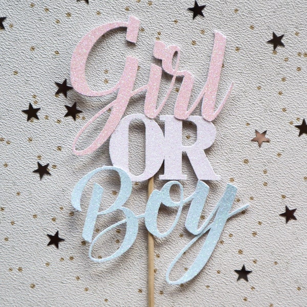 Girl or Boy Blue and Pink Glitter Cake Topper - Baby Shower, Gender Reveal, Centrepiece