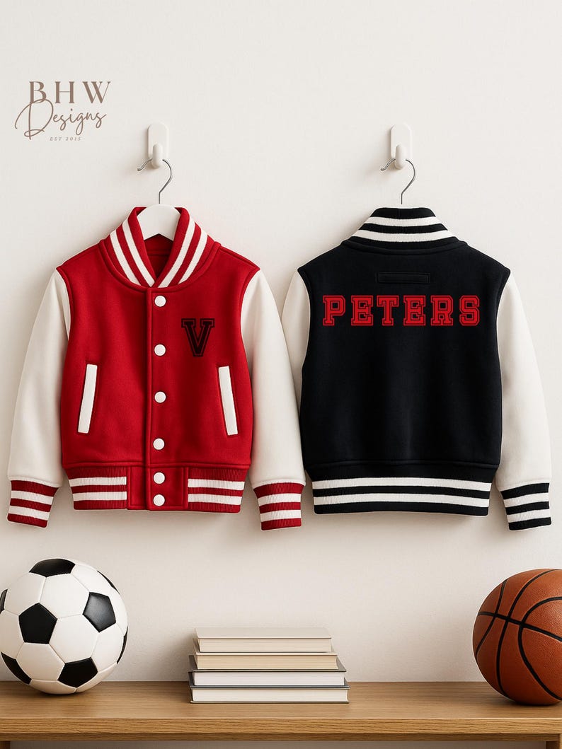 Personalised Name Children's Varsity Jacket Inicial Kids letterman Jacket image 5