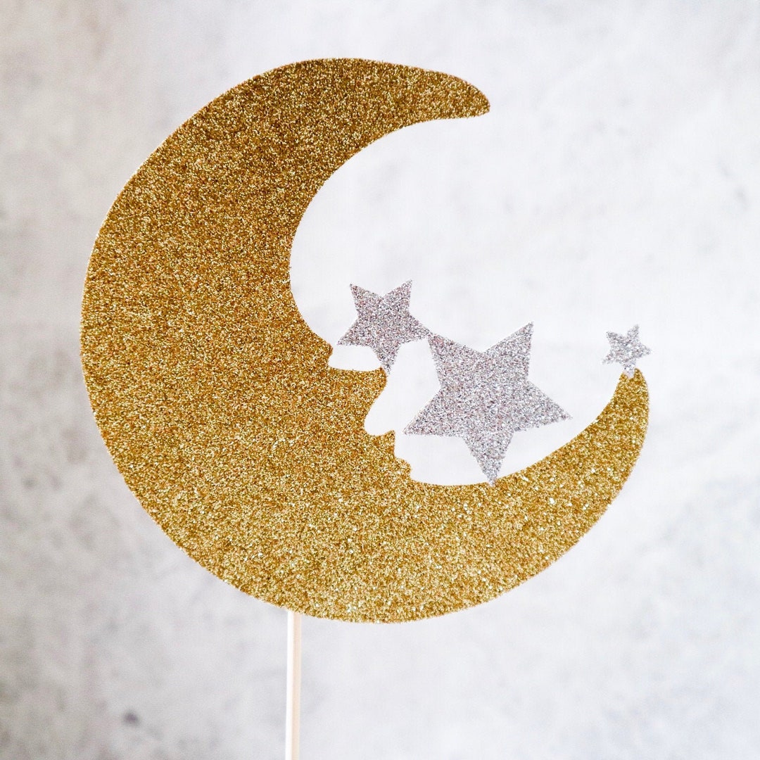 Moon and Stars Glitter Cake Topper Birthday Topper Baby Shower
