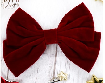 Large Red Velvet Girl's Hair Bow Christmas Hair French Barrette clip