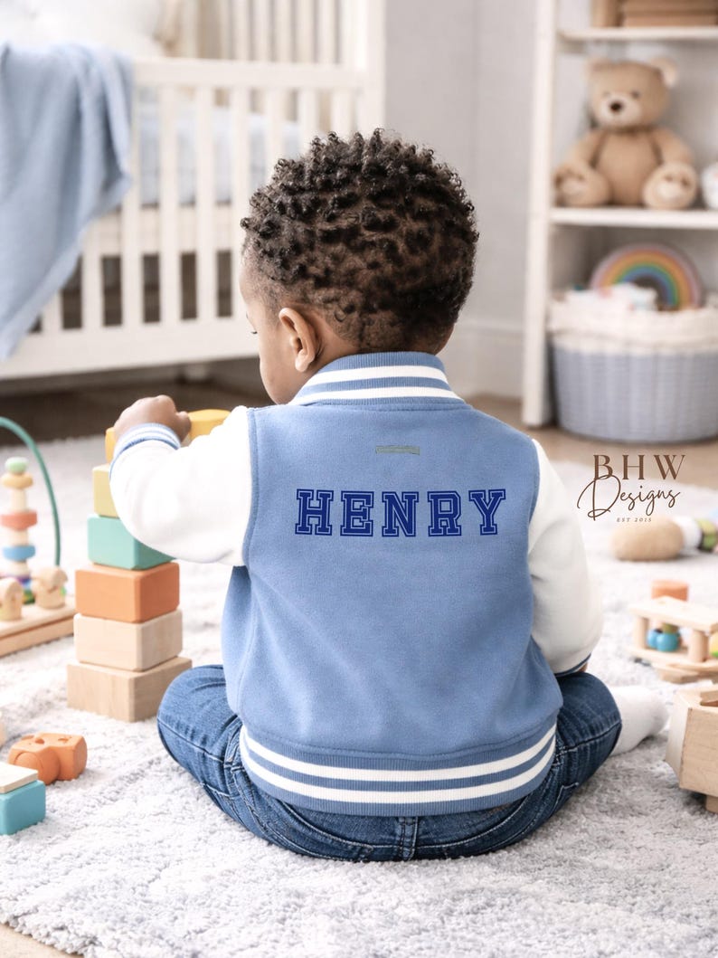 Personalised Name Children's Varsity Jacket Inicial Kids letterman Jacket image 6
