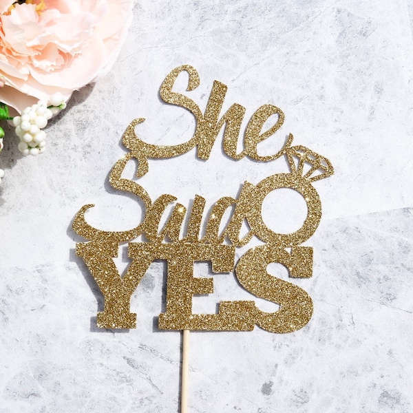 She Said Yes Diamond Ring Glitter Cake Topper - Wedding - Engagement - Hen Party - Bridal Shower
