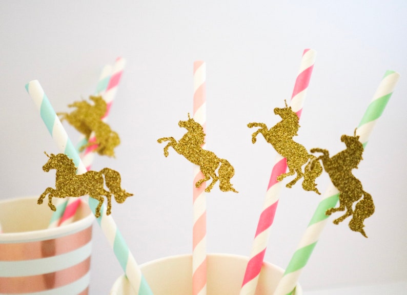 10 Glitter Unicorn Stripe Paper Straws Unicorn Party Birthday Celebration image 3