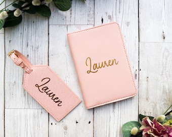 Personalised Name Passport Cover & Luggage Tag Set: Faux Leather Travel Gift
