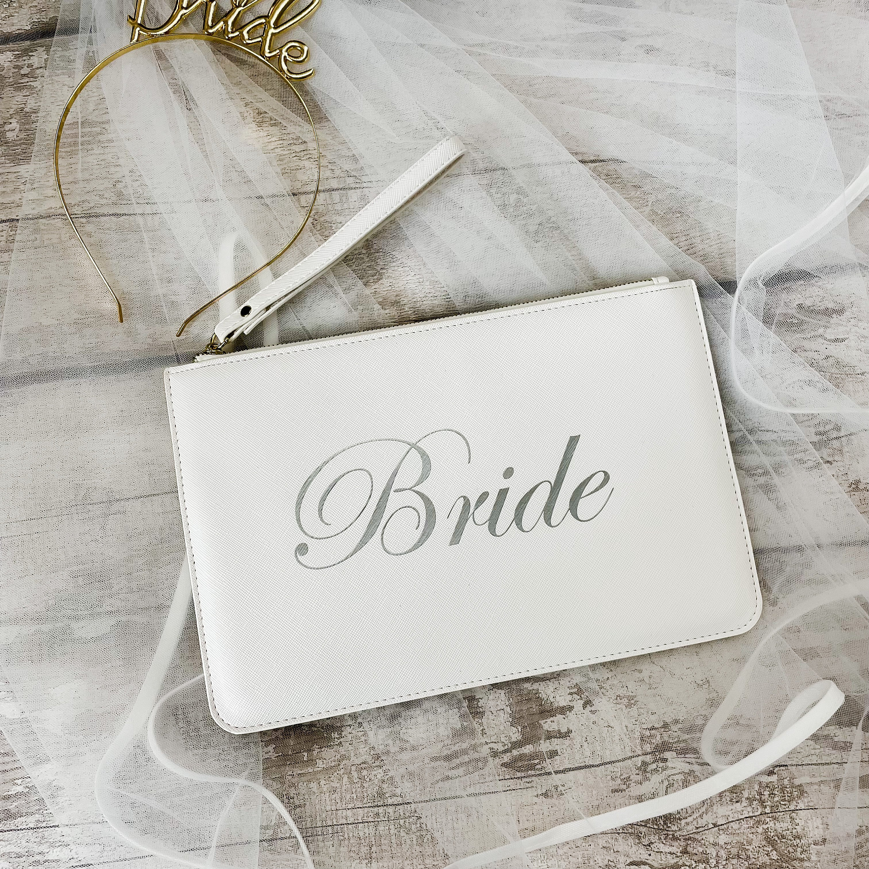 Bride White Faux Leather Clutch Pouch Bag - Accessory Bag