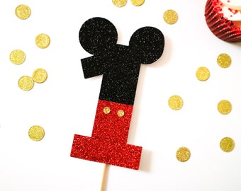 Décoration de gâteau à paillettes Mickey Mouse Age - Anniversaire, Numéro