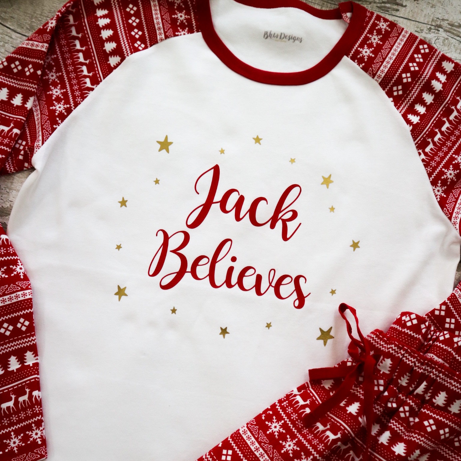 Men s Personalised Name Believes Christmas Pyjamas Red and White Print Etsy Canada