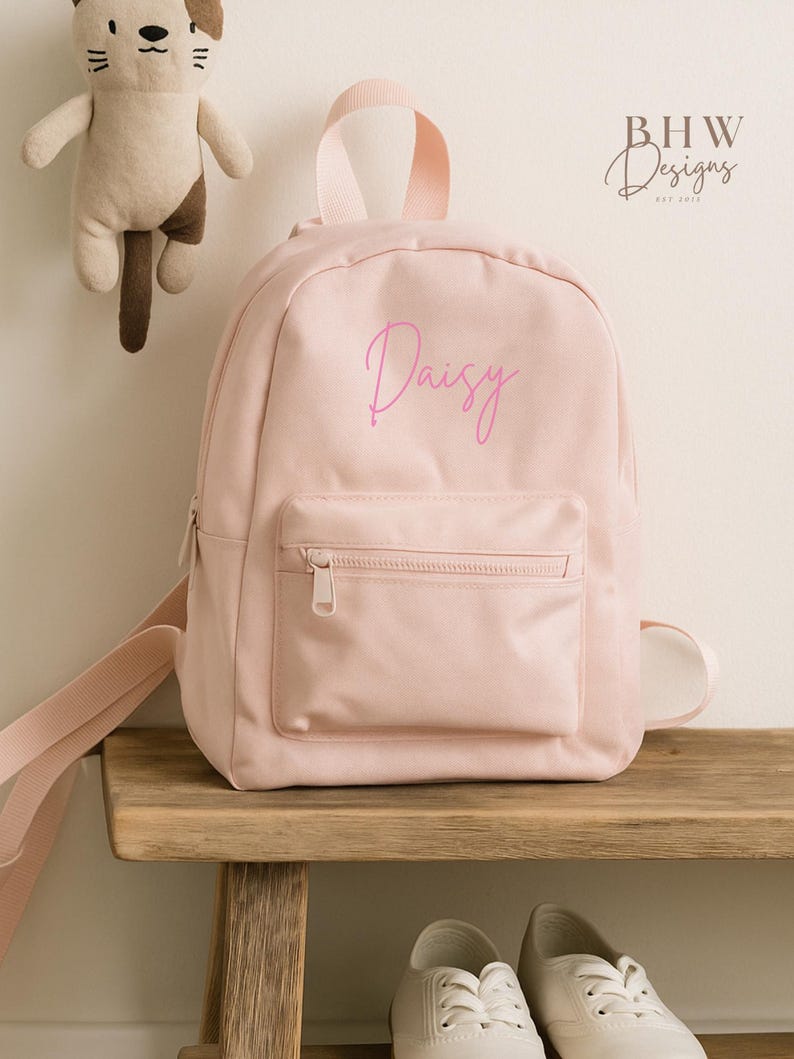 Personalised Name Junior Mini Backpack - Children's Backpack - Kid's School Bag Powder Pink