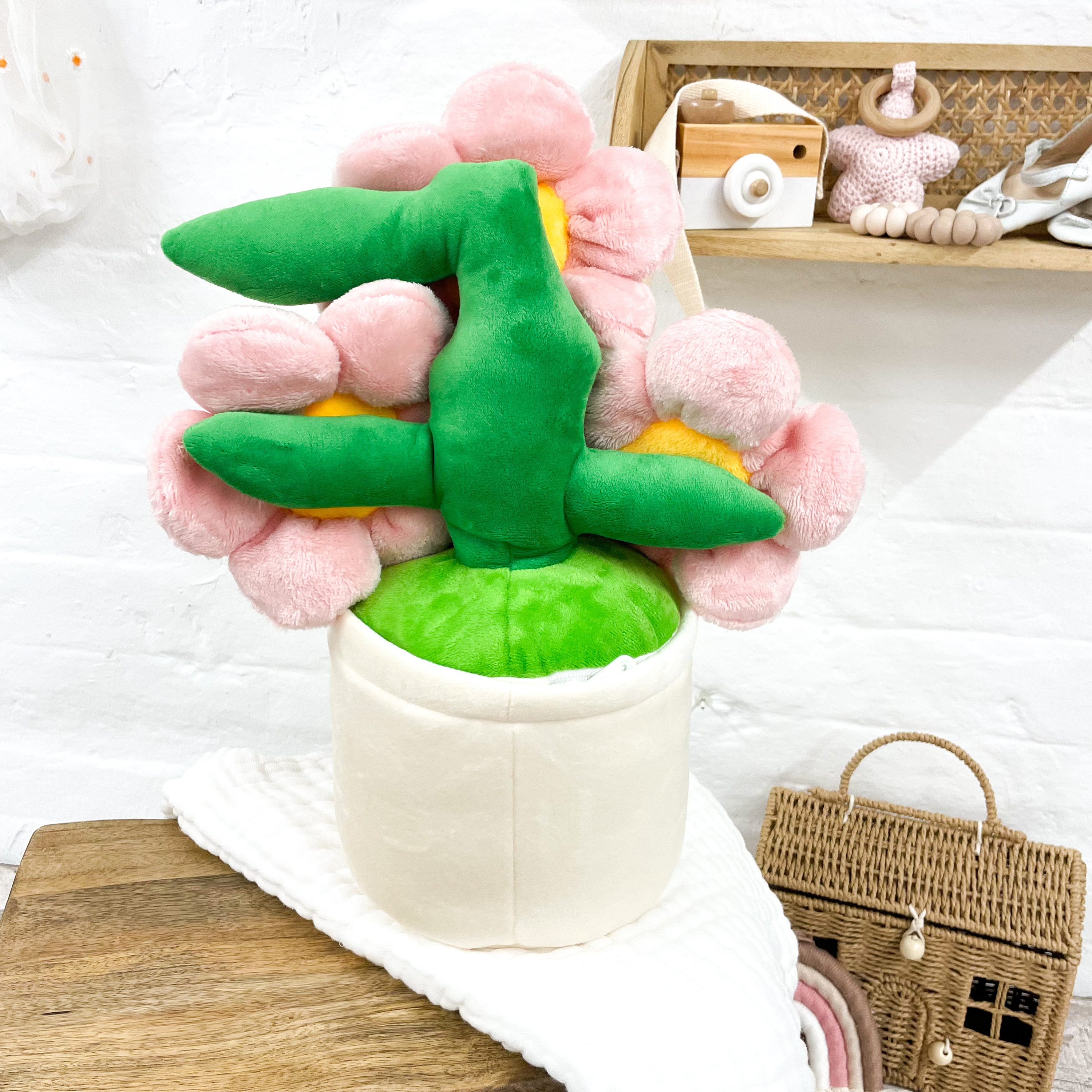 Flower Pot Personalised Name Soft Toy - Teddy Bear - Gift Daisy Pink Flowers