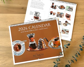 2024 Wall Calendars, 11x17, Watercolor Coffee Calendar