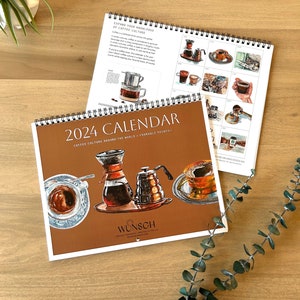 2024 Wall Calendars, 11x17, Watercolor Coffee Calendar image 1