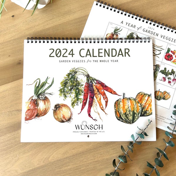 2024 Wall Calendars, 11x17, Watercolor Garden Veggie Calendar