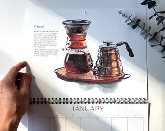 2023 Wall Calendar, 11x17, Watercolor Coffee Calendar