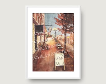 Pearl Street, La Crosse WI, Watercolor Print, Watercolor Art, Art Print, Home Decor, Wall Art