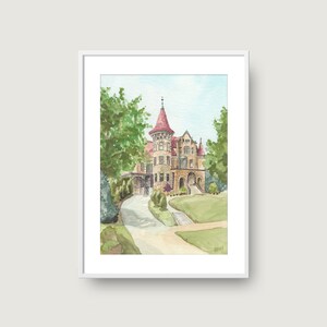 Castello su Cass Street, La Crosse WI, stampa ad acquerello, arte dell'acquerello, stampa d'arte, decorazione per la casa, arte della parete