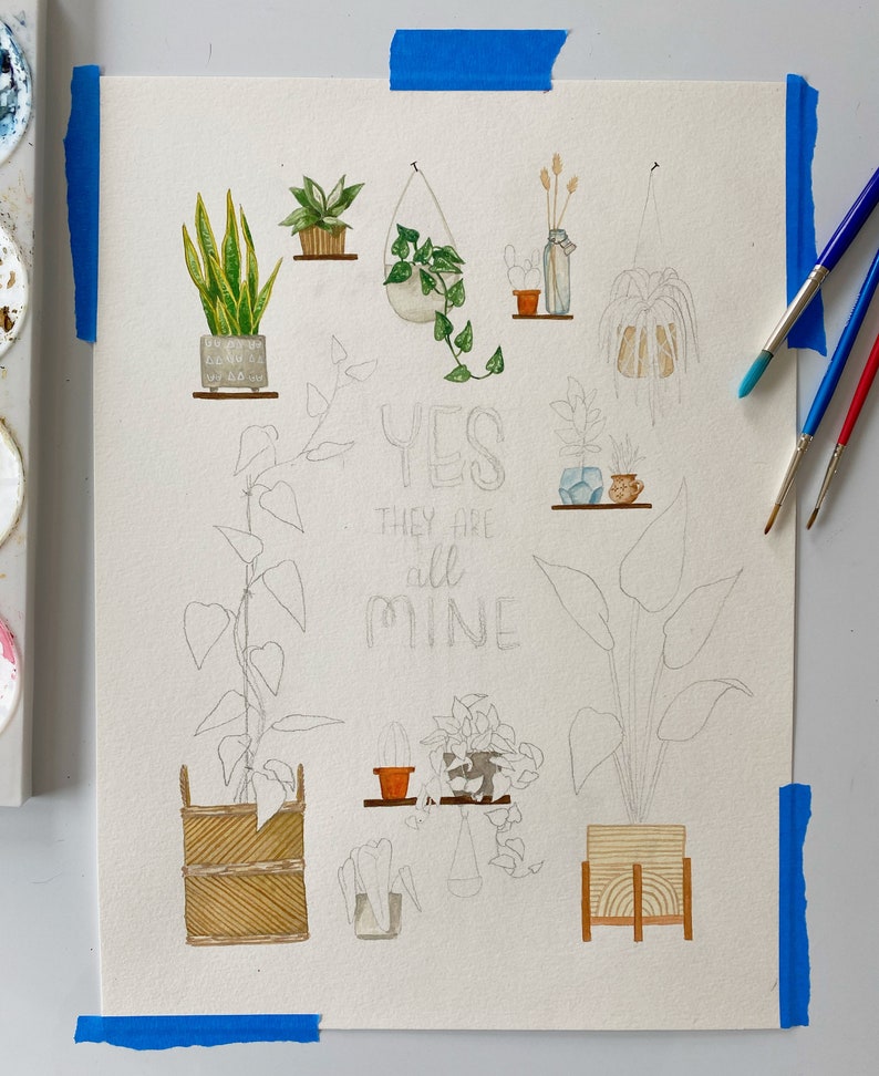 Plant Dad Plant Mom Watercolor Print Home Decor Watercolor Art Plant Art Art Print