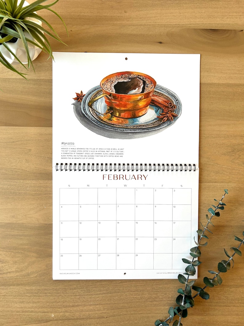 2024 Wall Calendars, 11x17, Watercolor Coffee Calendar image 4