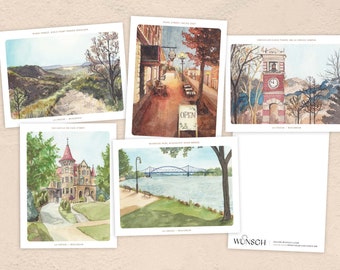 Cartes de voeux, La Crosse WI, Cartes de voeux aquarelles, Ensemble varié de cartes de voeux, Carte de voeux vierge, Carte pour notes