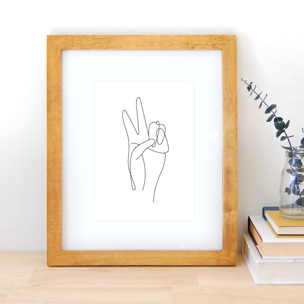 Peace Hand Print, Art Print, Illustration, Wall Art, Minimalism, Minimalist, Home Decor Print, Line Drawing