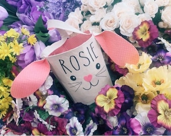 Personalized Easter bunny baskets - Custom bunny buckets- Easter egg hunt bag- Custom Easter egg baskets