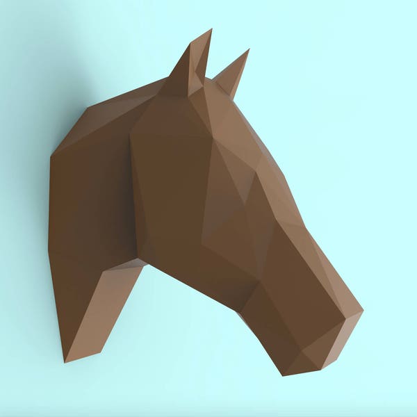 Tête de Cheval Papercraft PDF Pack - Modèle de Sculpture en Papier 3D avec Instructions - Décoration Murale DIY - Trophée Animal