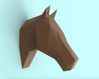 Pferdekopf Papercraft PDF Pack - 3D Papierskulptur Vorlage mit Anleitung - DIY Wanddekoration - Tiertrophäe
