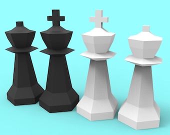 King and Queen Giant Chess Pieces Papercraft PDF Pack - 3D Paper Sculpture Template with Instructions - DIY Decoration