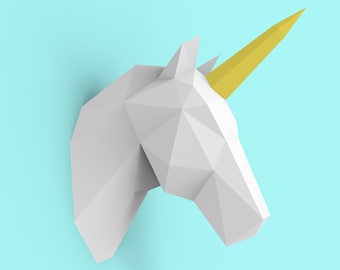 Unicorn Head Papercraft PDF Pack - 3D Paper Sculpture Template with Instructions - DIY Wall Decoration - Animal Trophy