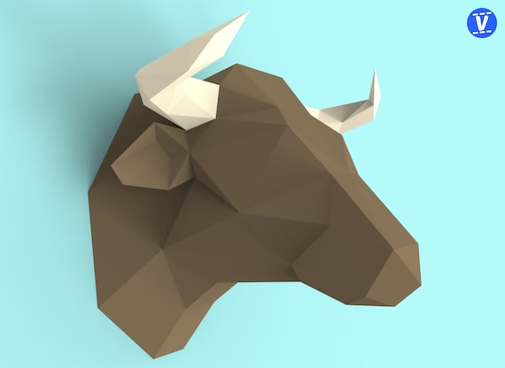 Bull Head Papercraft Pdf Pack 3d Paper Sculpture Template With Instructions Diy Wall Decoration Animal Trophy