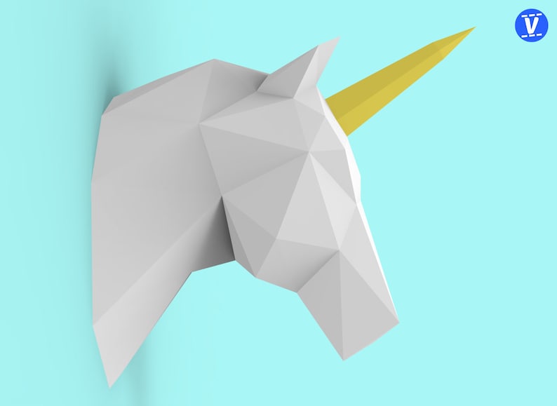 Unicorn Head Papercraft PDF Pack 3D Paper Sculpture Template Etsy