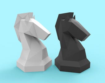 Knight Giant Chess Pieces Papercraft PDF Pack - 3D Paper Sculpture Template with Instructions - DIY Decoration