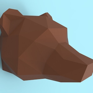 Paquete PDF de manualidades en papel con cabeza de oso grizzly - Plantilla de escultura de papel 3D con instrucciones - Decoración de pared DIY - Trofeo de animales