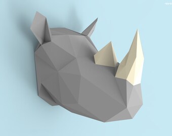 Rhino Head Papercraft PDF Pack - 3D Paper Sculpture Template with Instructions - DIY Wall Decoration - Animal Trophy