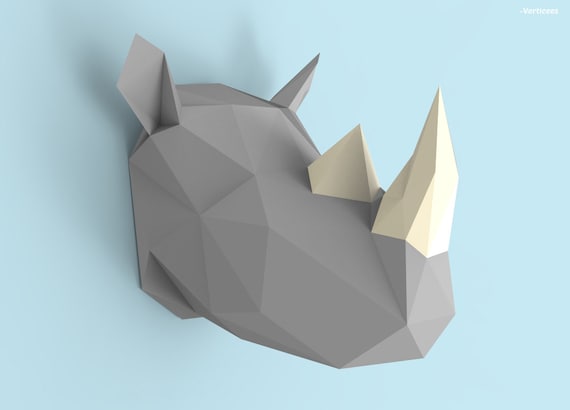 rhino head papercraft pdf pack 3d paper sculpture template etsy