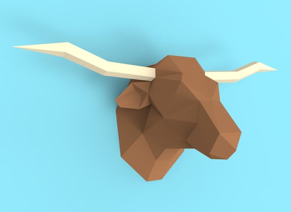 Paper Craft DIY Ankole Watusi Trophy Papercraft Ankole-Watusi Head DIY template Paper Animal Head Cow Trophy Paper Trophy
