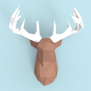 Deer Head Papercraft PDF Pack 3D Paper Sculpture Template with Instructions DIY Wall Decoration Animal Trophy image 2