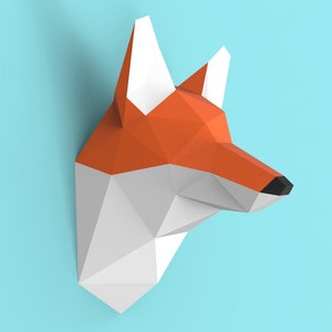 Paquete PDF Fox Head Papercraft - Plantilla de escultura de papel 3D con instrucciones - Decoración de pared DIY - Trofeo de animales