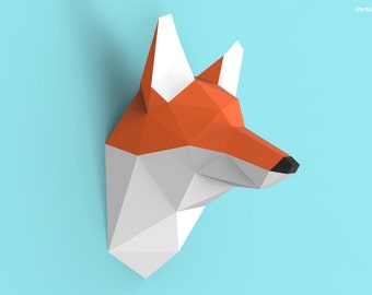 Fox Head Papercraft PDF Pack - 3D Paper Sculpture Template with Instructions - DIY Wall Decoration - Animal Trophy