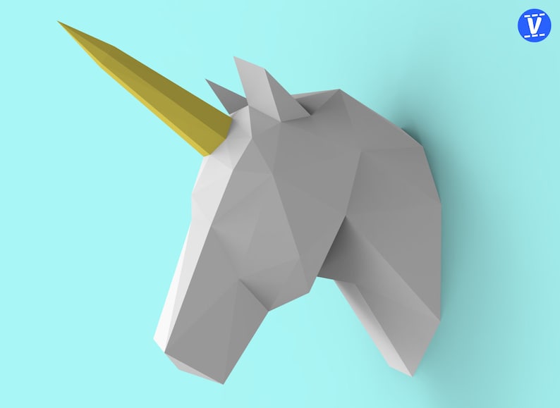 Unicorn Head Papercraft PDF Pack 3D Paper Sculpture Template Etsy