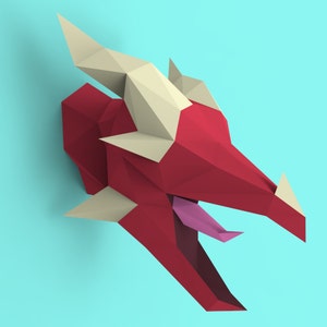 Lucky Dragon Head Papercraft PDF Pack - 3D Paper Sculpture Template with Instructions - DIY Wall Decoration - Animal Trophy