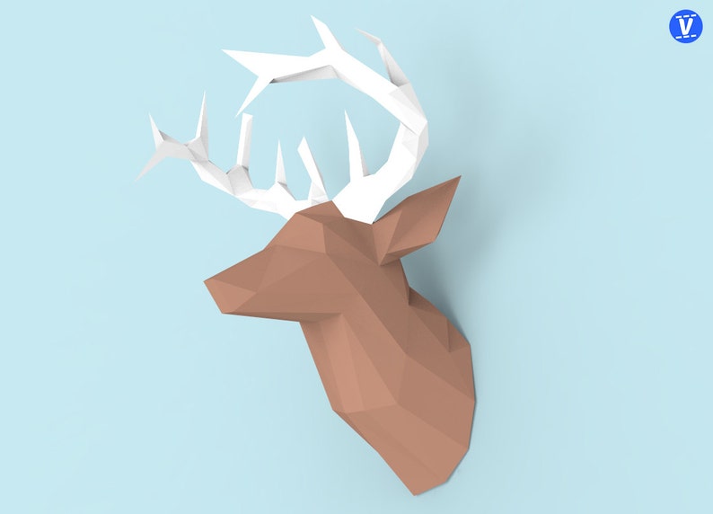 Deer Head Papercraft PDF Pack 3D Paper Sculpture Template with Instructions DIY Wall Decoration Animal Trophy image 3