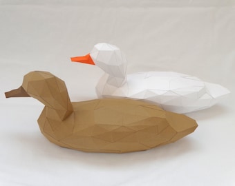 Anka Papperspyssel PDF-paket - 3D-pappersskulpturmall med instruktioner - DIY-väggdekoration - Djurtrofé
