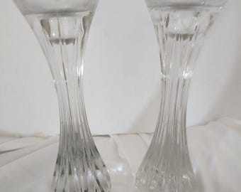 Vintage Lead Crystal Candleholders, set of 2, 9 inches tall