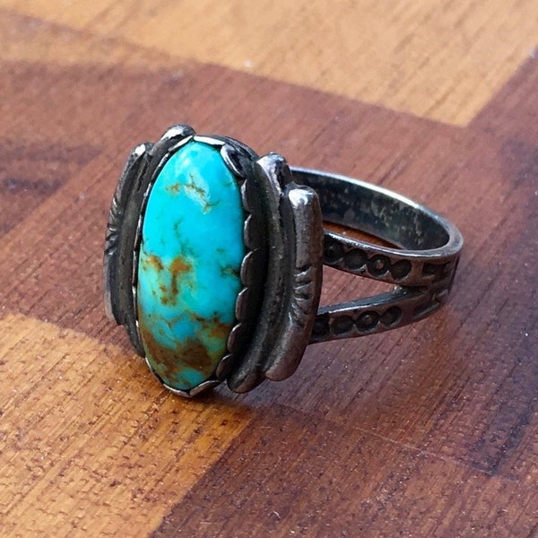 Vtg. Fred Harvey Era Ring, Sterling and Turquoise (sz. 7)