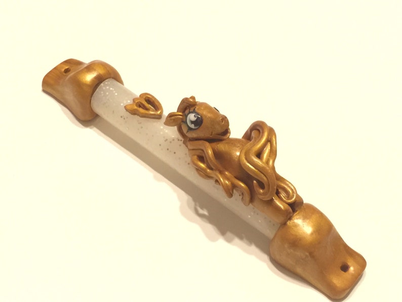 Custom handmade Children Mezuzah case with Pony Horse. Made Etsy