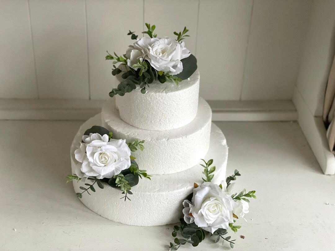 Natural White and Green Silk Flowers Cake Decoration. Etsy