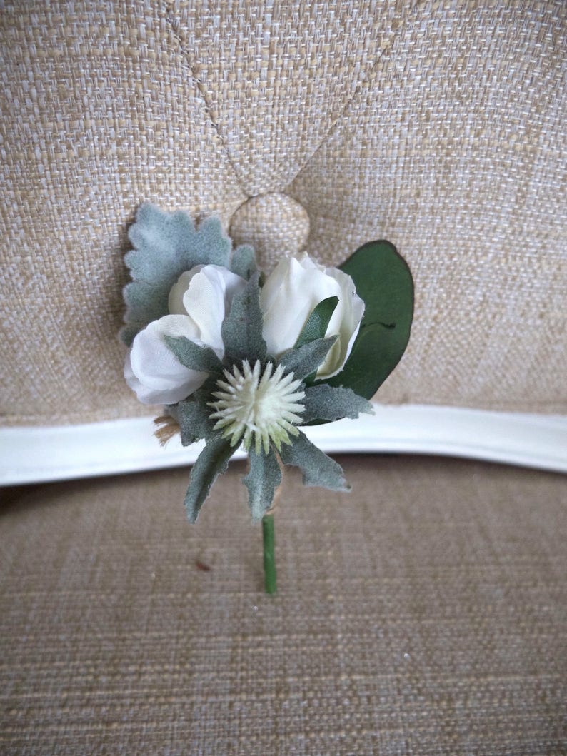 Rose and thistle silk wedding buttonhole boutonniere.